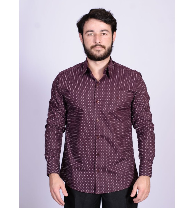 Camisa social masculina microestampa vinho PREMIUM Camisa social masculina microestampa vinho PREMIUM
