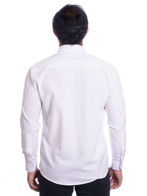 Camisa social branca masculina de microfibra manga longa