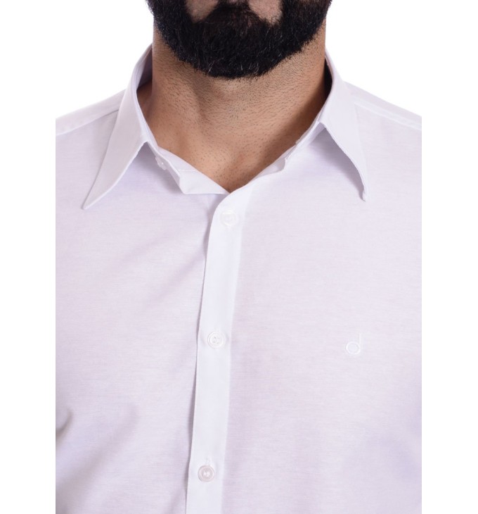 Camisa social branca masculina de microfibra manga longa