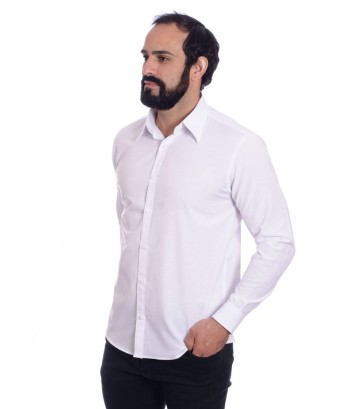 Camisa social branca masculina de microfibra manga longa