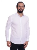 Camisa social branca masculina de microfibra manga longa