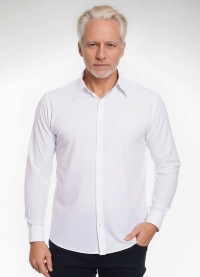 Camisa social branca masculina de microfibra manga longa