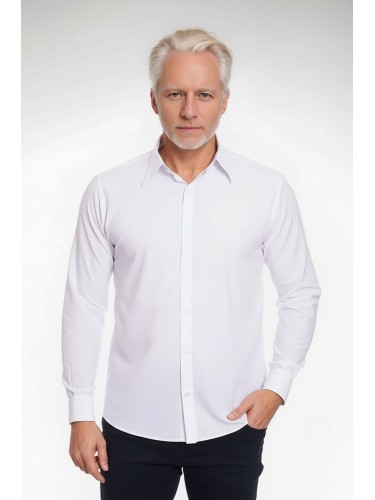 Camisa social branca masculina de microfibra manga longa