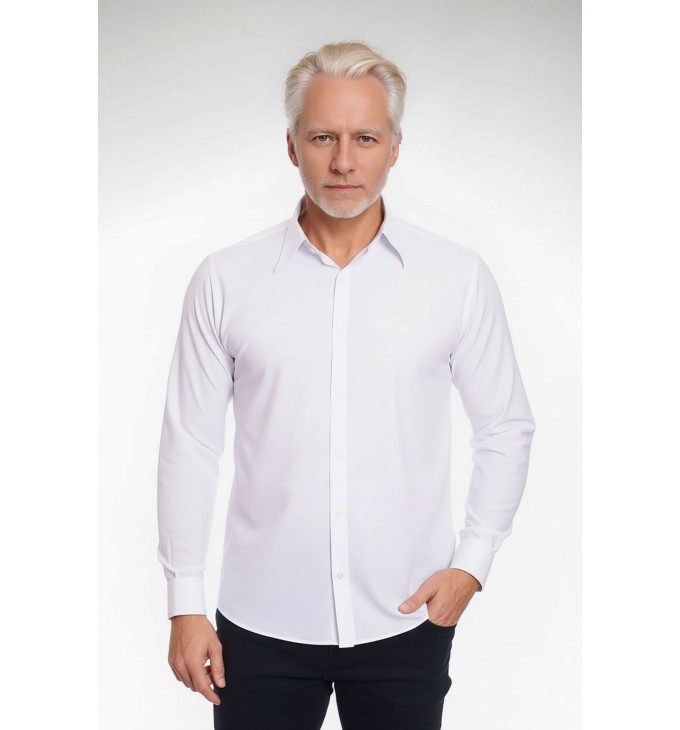 Camisa social branca masculina de microfibra manga longa