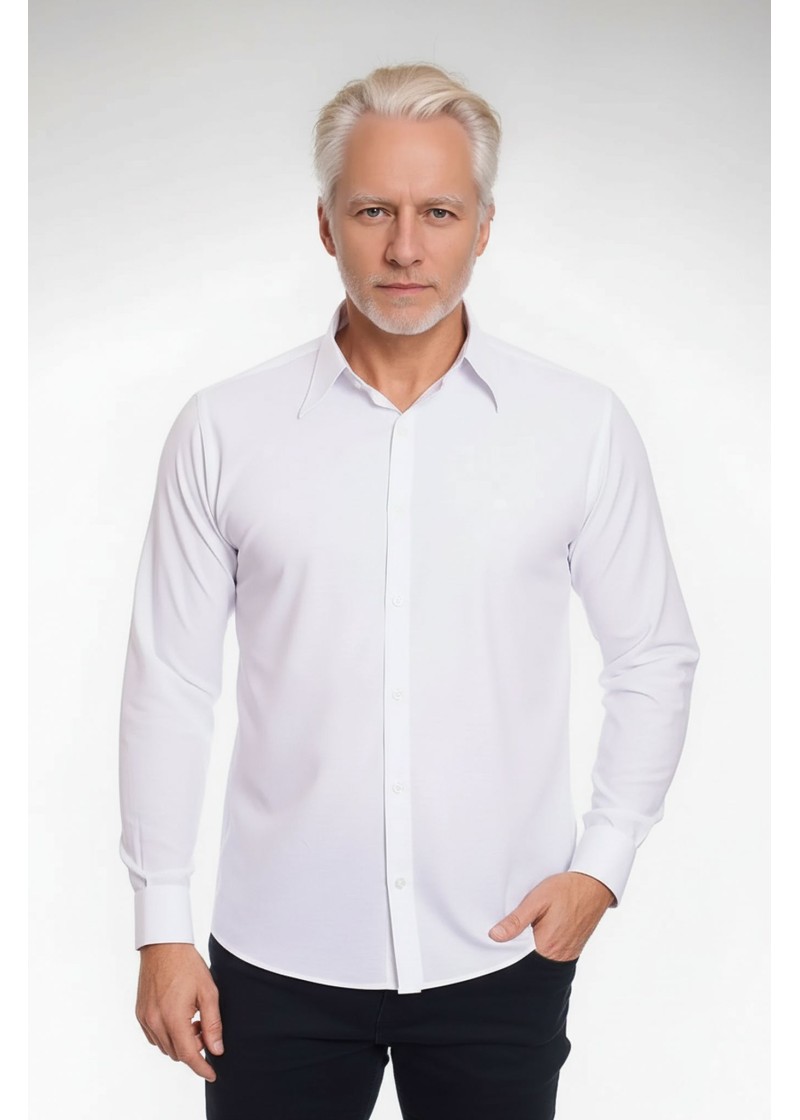 Camisa social branca masculina de microfibra manga longa