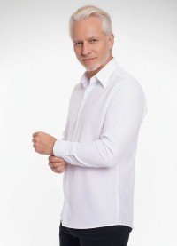 Camisa social branca masculina de microfibra manga longa