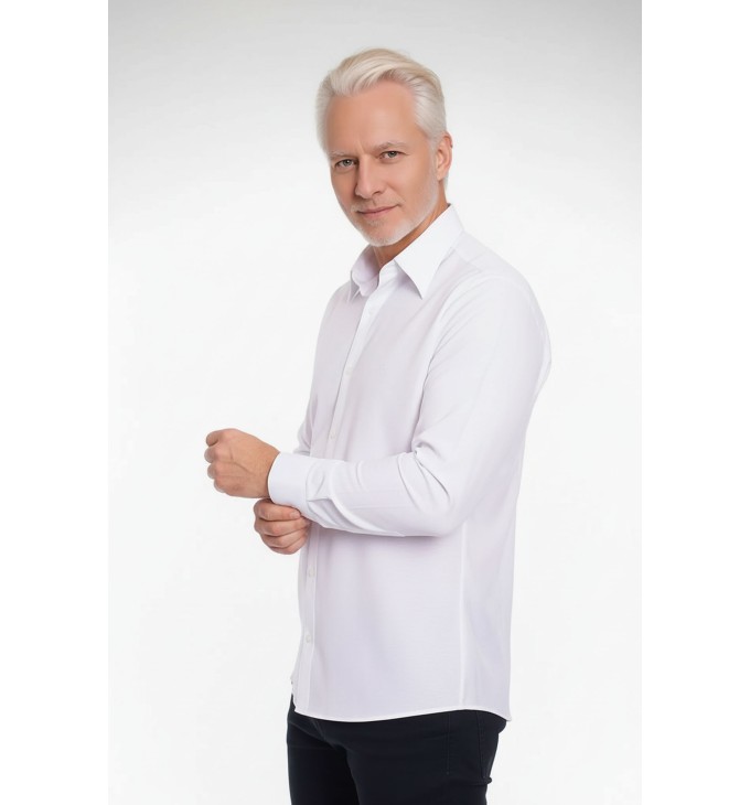 Camisa social branca masculina de microfibra manga longa