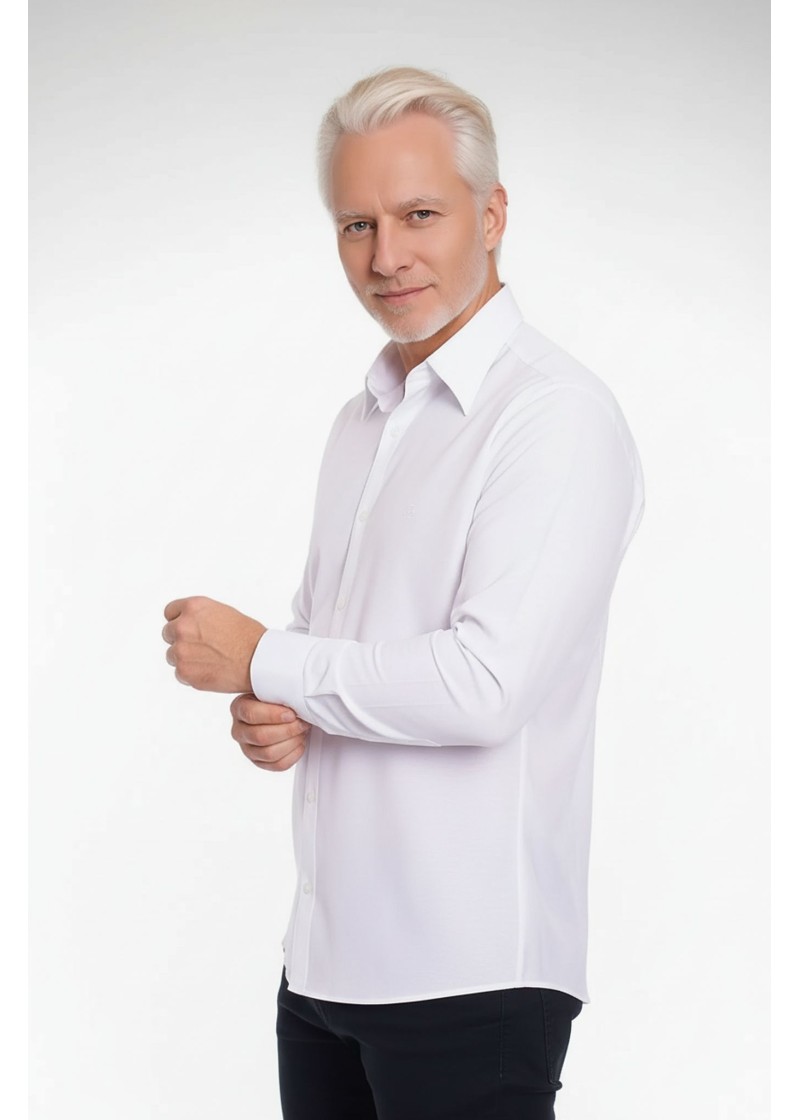 Camisa social branca masculina de microfibra manga longa
