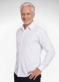 Camisa social branca masculina de microfibra manga longa