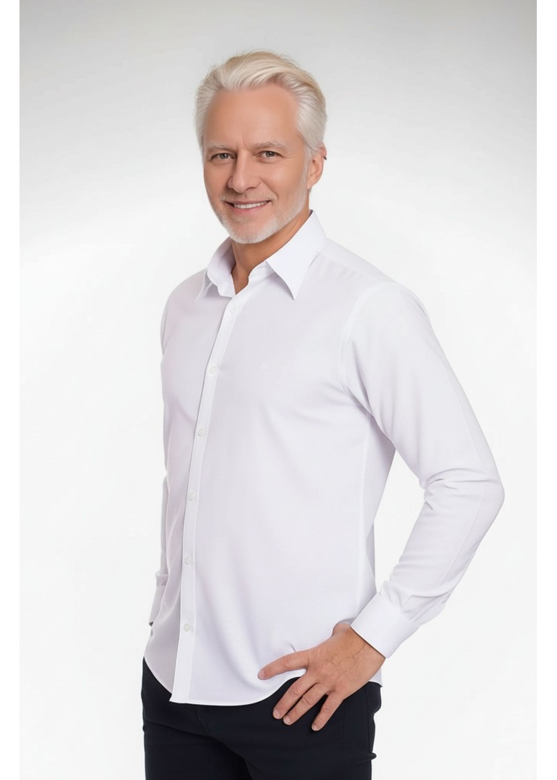 Camisa social branca masculina de microfibra manga longa