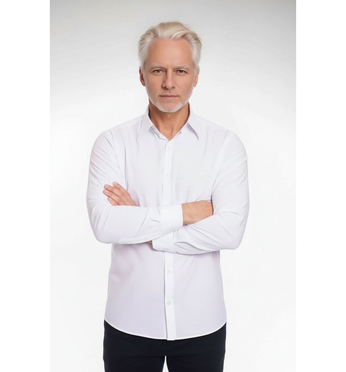 Camisa social branca masculina de microfibra manga longa