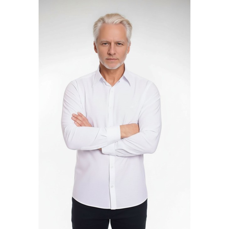 Camisa social branca masculina de microfibra manga longa