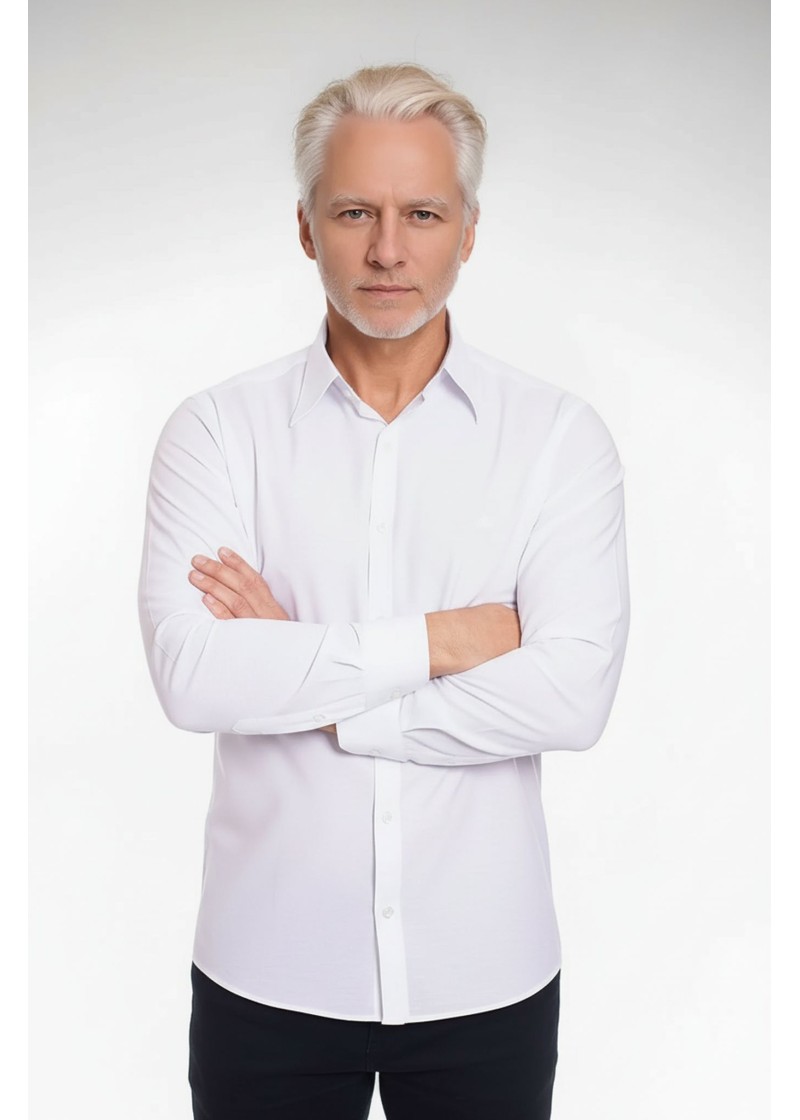 Camisa social branca masculina de microfibra manga longa