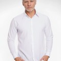 Camisa social branca masculina de microfibra manga longa