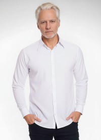 Camisa social branca masculina de microfibra manga longa