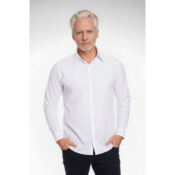 Camisa social branca masculina de microfibra manga longa