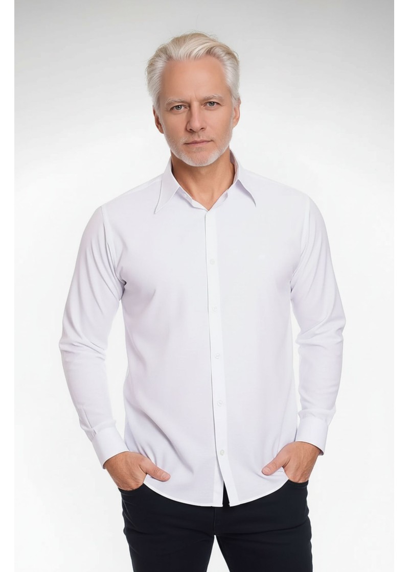 Camisa social branca masculina de microfibra manga longa