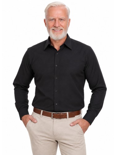 Camisa preta masculina manga longa de microfibra