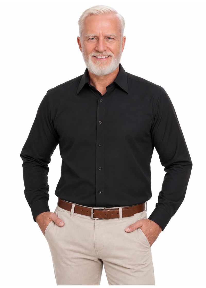 Camisa preta masculina manga longa de microfibra