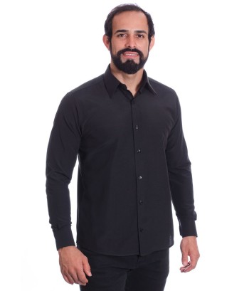 Camisa preta masculina manga longa de microfibra