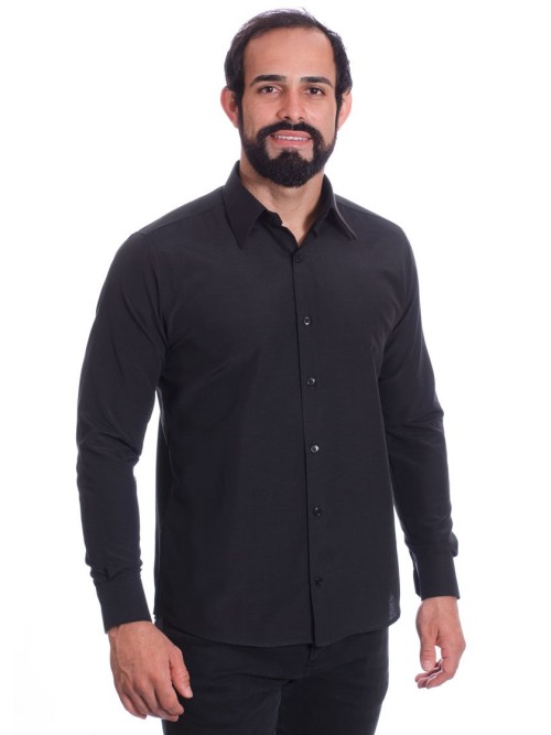 Camisa preta masculina manga longa de microfibra