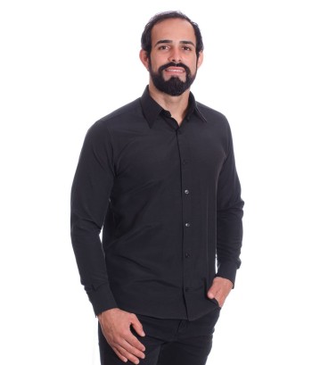 Camisa social preta masculina de algodão