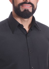 Camisa preta masculina manga longa de microfibra