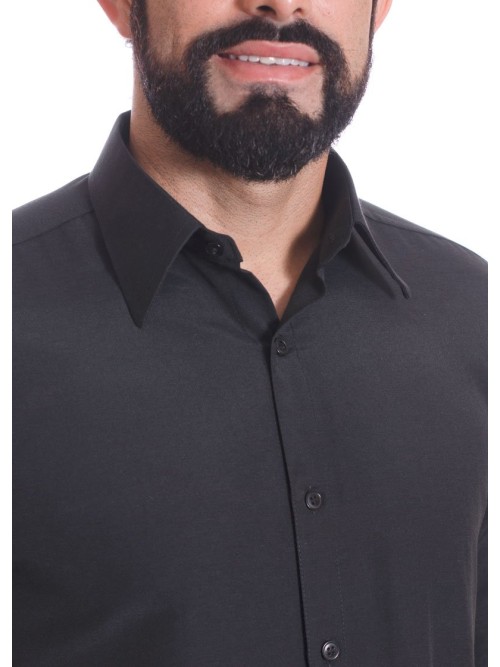 Camisa preta masculina manga longa de microfibra Camisa preta masculina manga longa de microfibra
