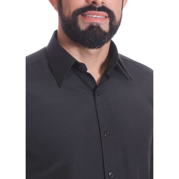 Camisa preta masculina manga longa de microfibra