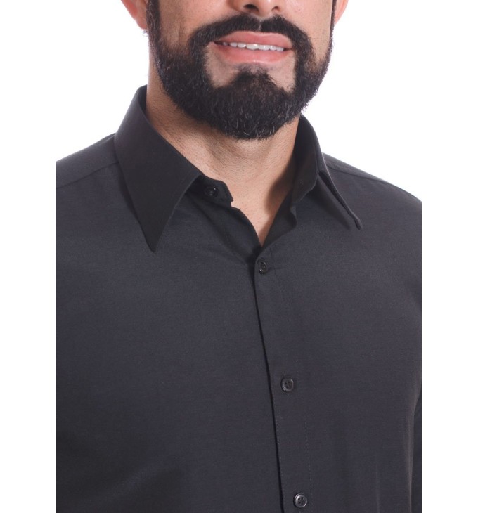 Camisa preta masculina manga longa de microfibra Camisa preta masculina manga longa de microfibra