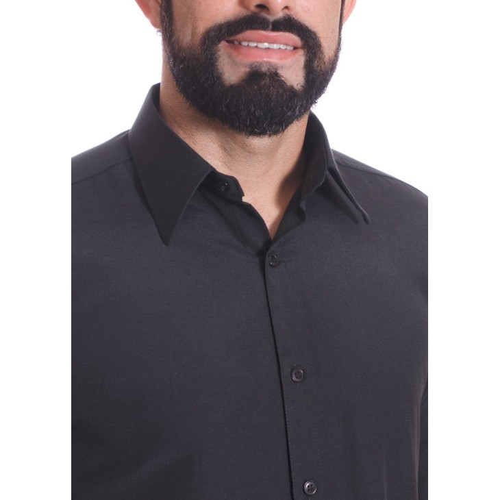 Camisa preta masculina manga longa de microfibra