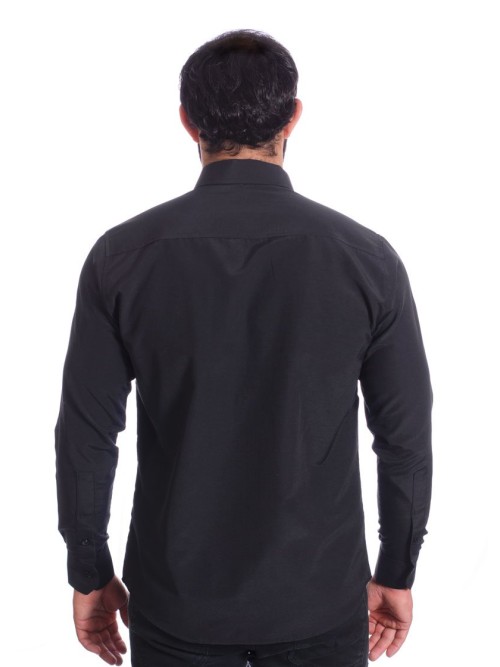 Camisa preta masculina manga longa de microfibra Camisa preta masculina manga longa de microfibra