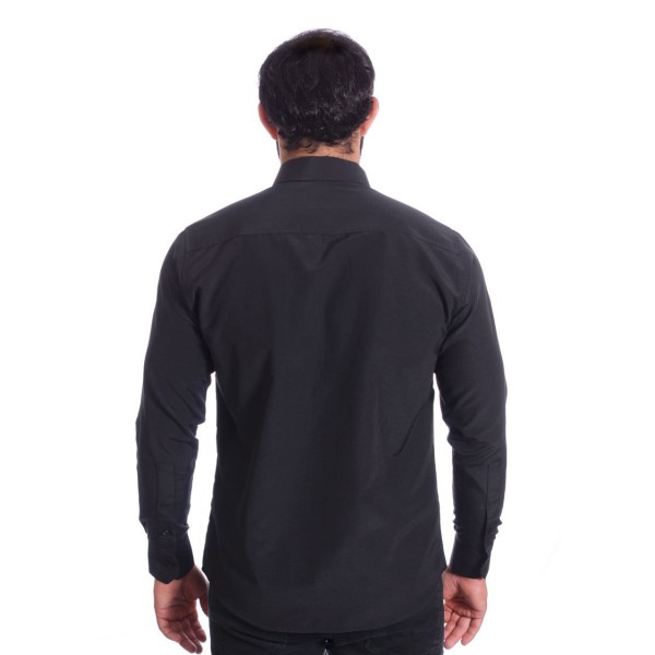 Camisa preta masculina manga longa de microfibra