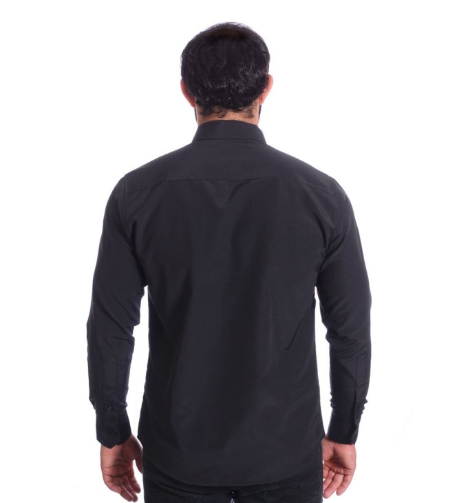 Camisa preta masculina manga longa de microfibra Camisa preta masculina manga longa de microfibra