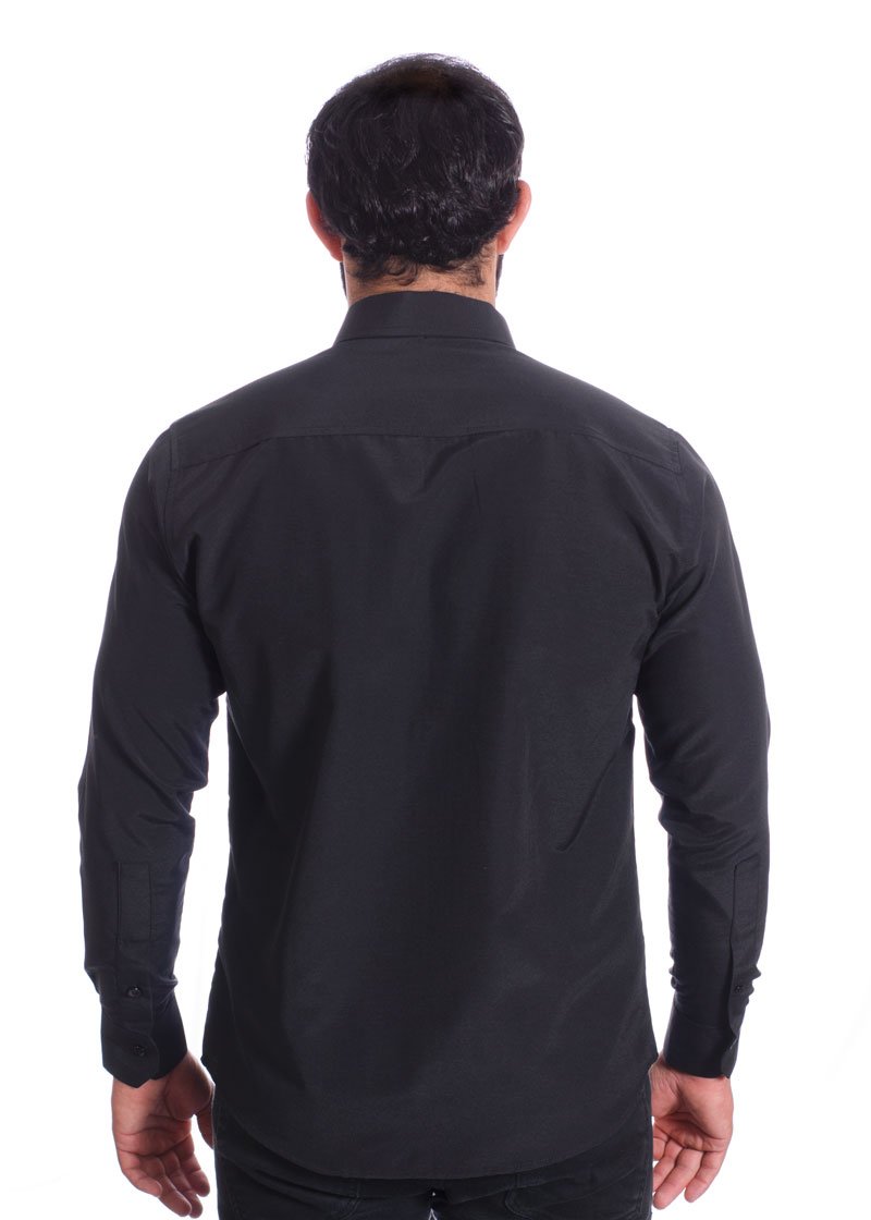 Camisa preta masculina manga longa de microfibra