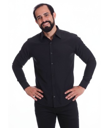 Camisa preta masculina manga longa de microfibra