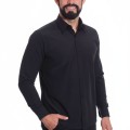 Camisa preta masculina manga longa de microfibra