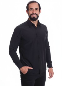 Camisa preta masculina manga longa de microfibra