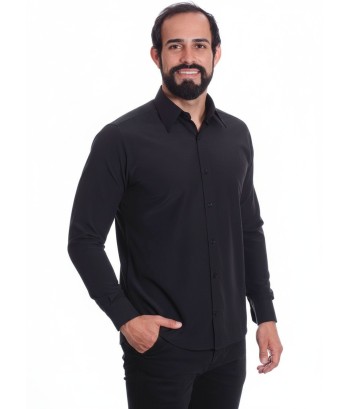 Camisa preta masculina manga longa de microfibra