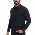 Camisa preta masculina manga longa de microfibra