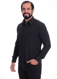 Camisa preta masculina manga longa de microfibra