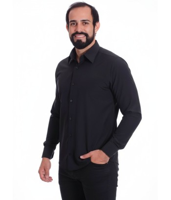 Camisa preta masculina manga longa de microfibra