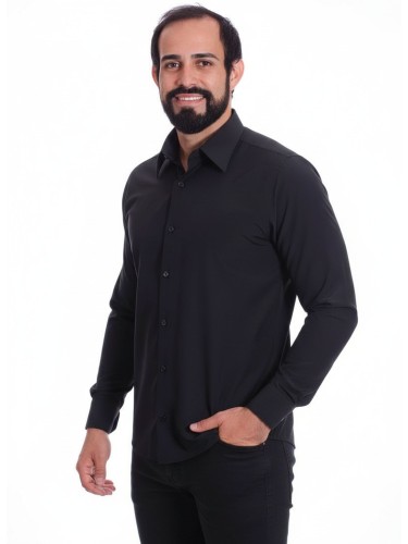 Camisa preta masculina manga longa de microfibra