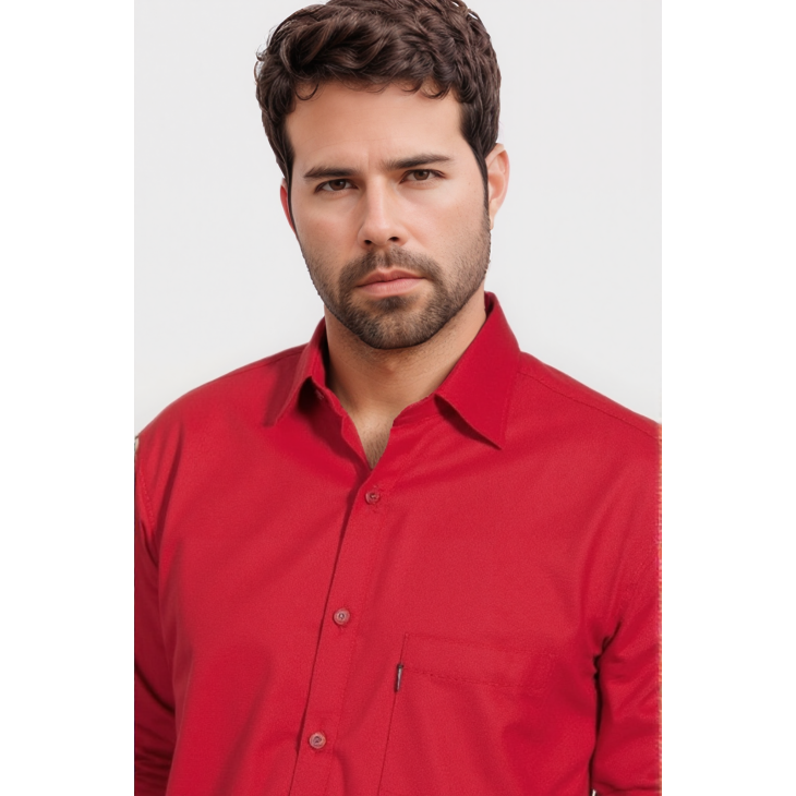 Camisa social masculina de microfibra manga longa, vermelha