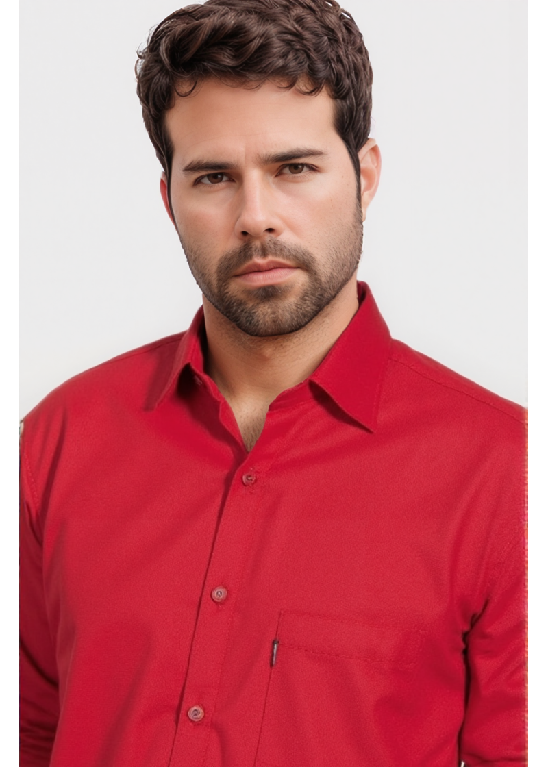 Camisa social masculina de microfibra manga longa, vermelha