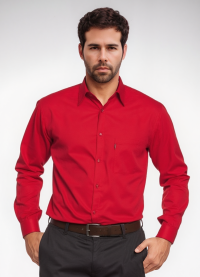 Camisa social masculina de microfibra manga longa, vermelha