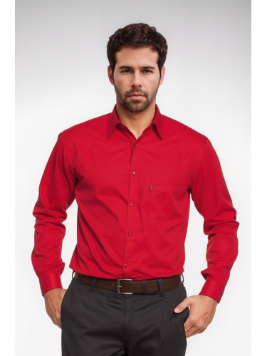 Camisa social masculina de microfibra manga longa, vermelha