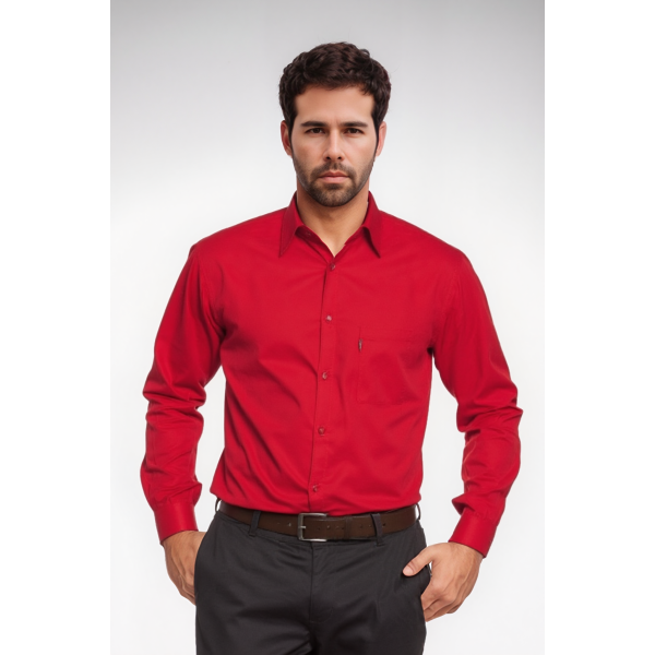 Camisa social masculina de microfibra manga longa, vermelha