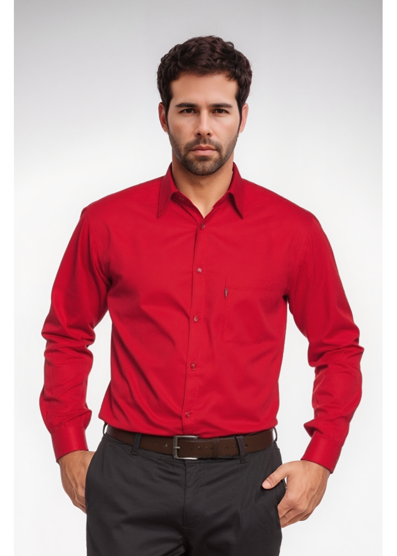 Camisa social masculina de microfibra manga longa, vermelha