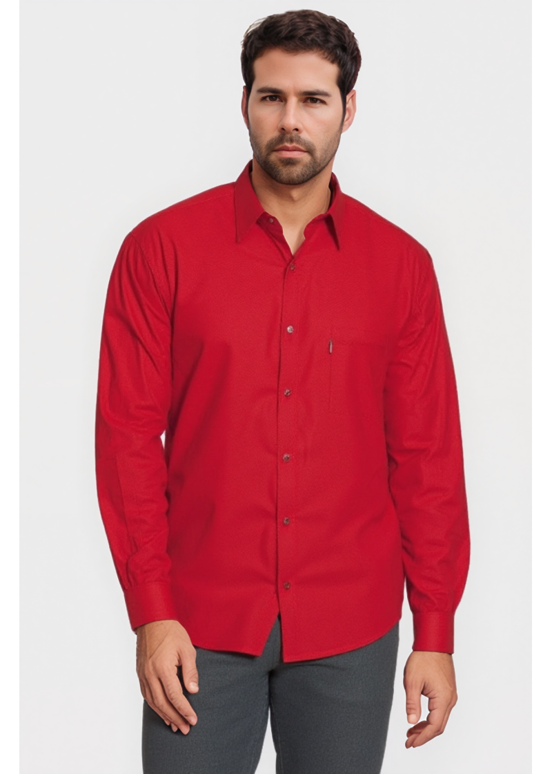 Camisa social masculina de microfibra manga longa, vermelha